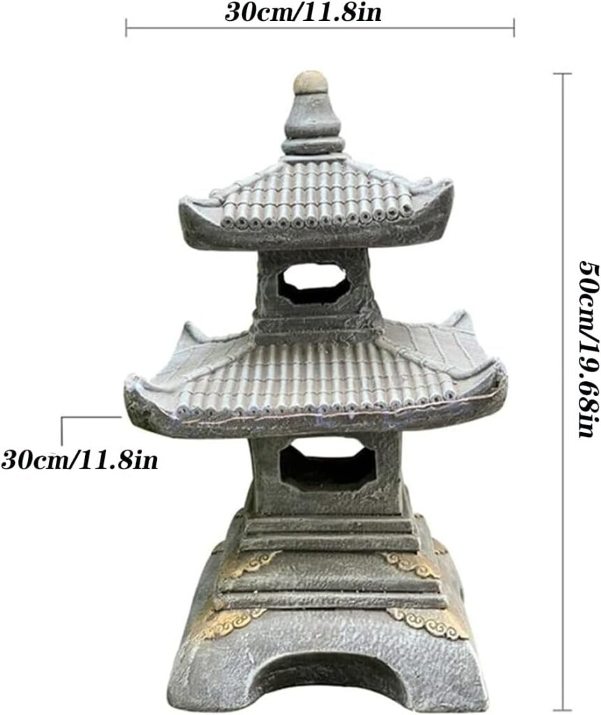 Buokaiw Outdoor Zen Garden Lantern Pagoda,2 Tier Pagoda Lantern Garden Statue,Pagoda Lantern Japanese Style.for Zen Lawn Garden Decoration and Christmas Ornament(Dark Gray)