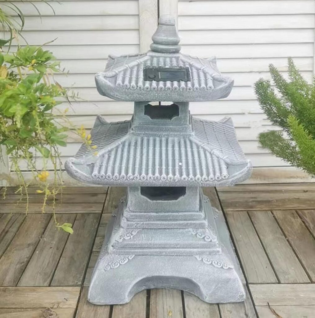 Buokaiw Outdoor Zen Garden Lantern Pagoda,2 Tier Pagoda Lantern Garden Statue,Pagoda Lantern Japanese Style.for Zen Lawn Garden Decoration and Christmas Ornament(Dark Gray)