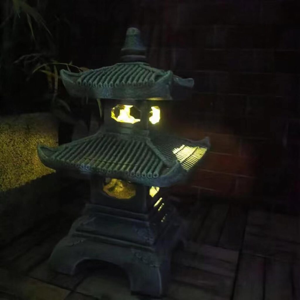 Buokaiw Outdoor Zen Garden Lantern Pagoda,2 Tier Pagoda Lantern Garden Statue,Pagoda Lantern Japanese Style.for Zen Lawn Garden Decoration and Christmas Ornament(Dark Gray)