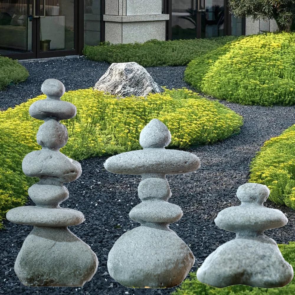 FADECOR 7-Stone Mini Stacked Zen Rock Stone Decor,Handmade Rocks Statues Japanese Garden Decor, Fish Tank Aquarium Decorations,Micro Landscape Decor (7-Stone)