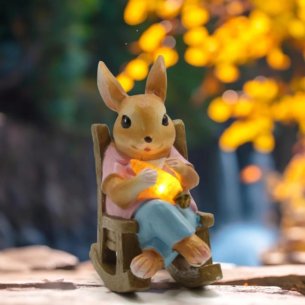 FOXMIS Miniature Rabbit Decor Outdoor Statues - Easter Bunny Decor Solar Garden Statues Outdoor Rabbit Gifts for Desk and Patio Decor, Cute Bunny Figurine Perfect Indoor Home  Easter Decorations