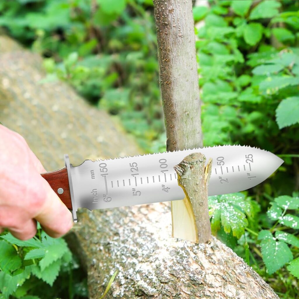 GARTOL Hori Hori Garden Knife for Weeding  Digging, with Sharpening Whetstone, Cowhide Protective Sheath, Japanese Steel Blade, and Full Tang Wood Handle, Makes a Great Gardening Tools Gift