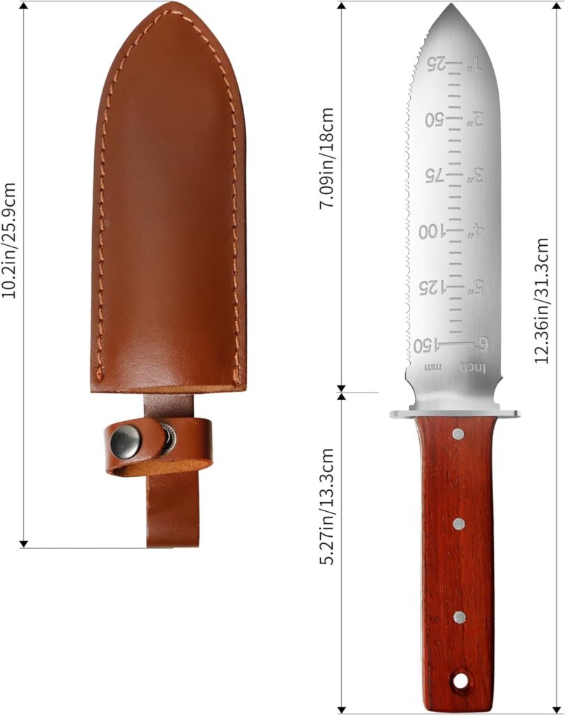 GARTOL Hori Hori Garden Knife for Weeding  Digging, with Sharpening Whetstone, Cowhide Protective Sheath, Japanese Steel Blade, and Full Tang Wood Handle, Makes a Great Gardening Tools Gift