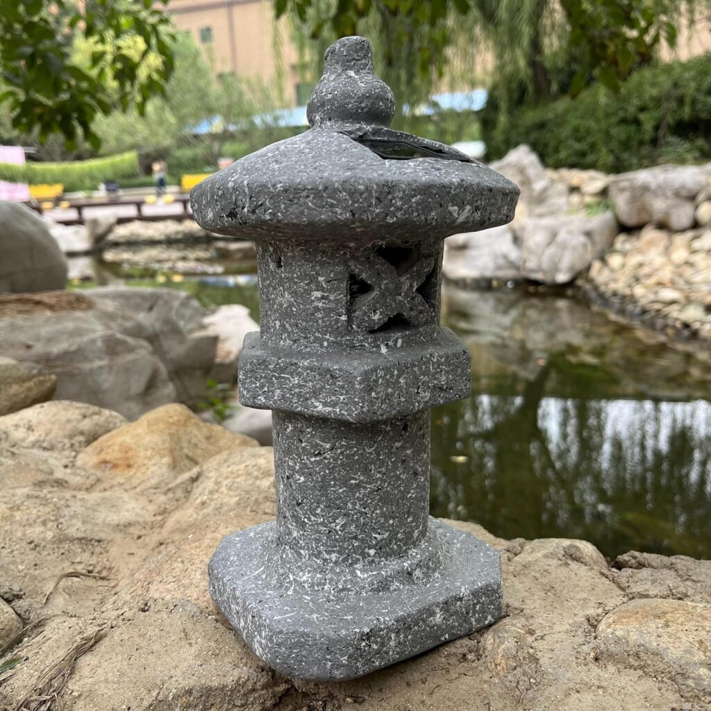 GRASOLAR 14.17’’ High Asian Solar-Powered Zen Pagoda Garden Statue LED Light Solar Lamp for Outdoor Japanese Decoration Aesthetic Garden Figurines