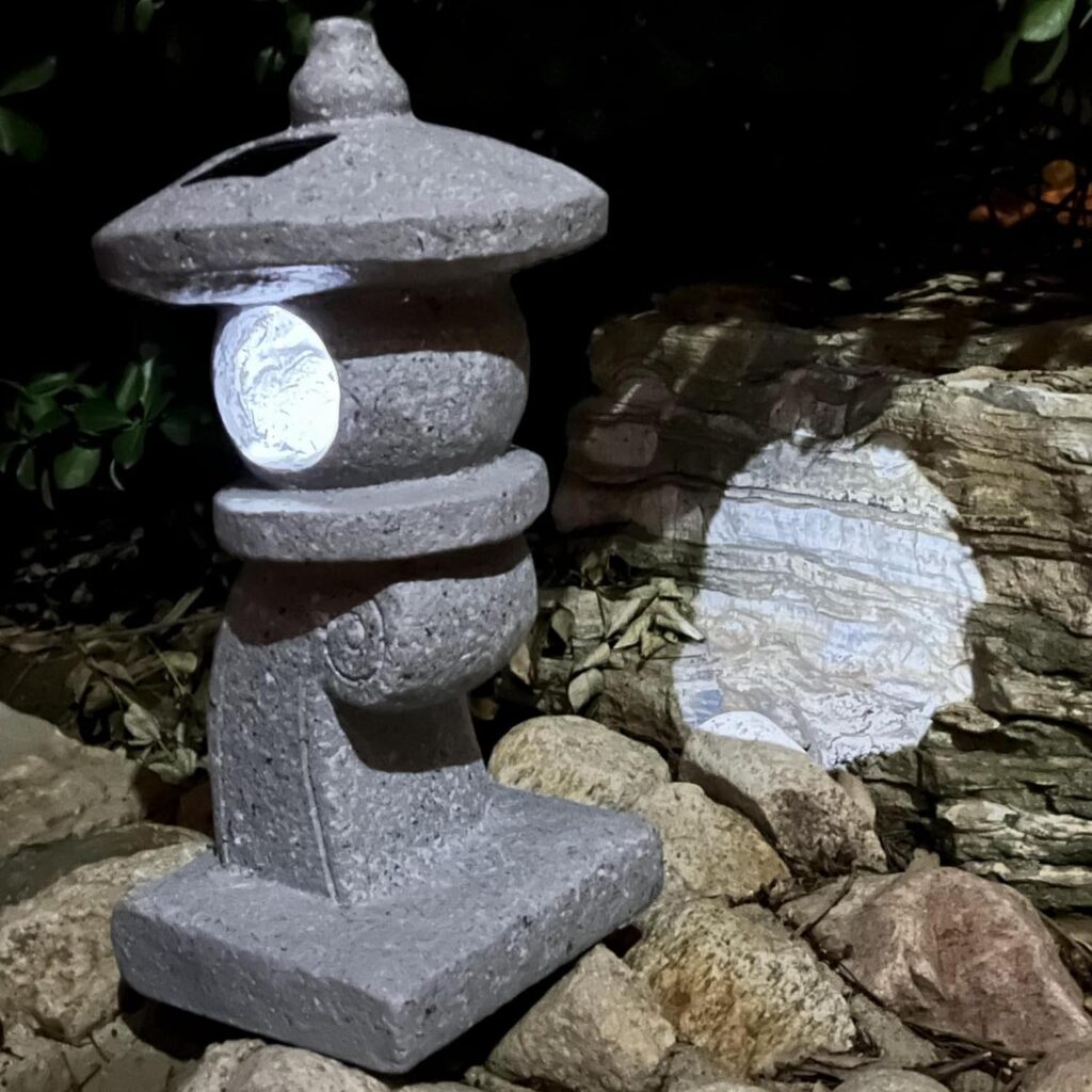 GRASOLAR 14.17’’ High Asian Solar-Powered Zen Pagoda Garden Statue LED Light Solar Lamp for Outdoor Japanese Decoration Aesthetic Garden Figurines