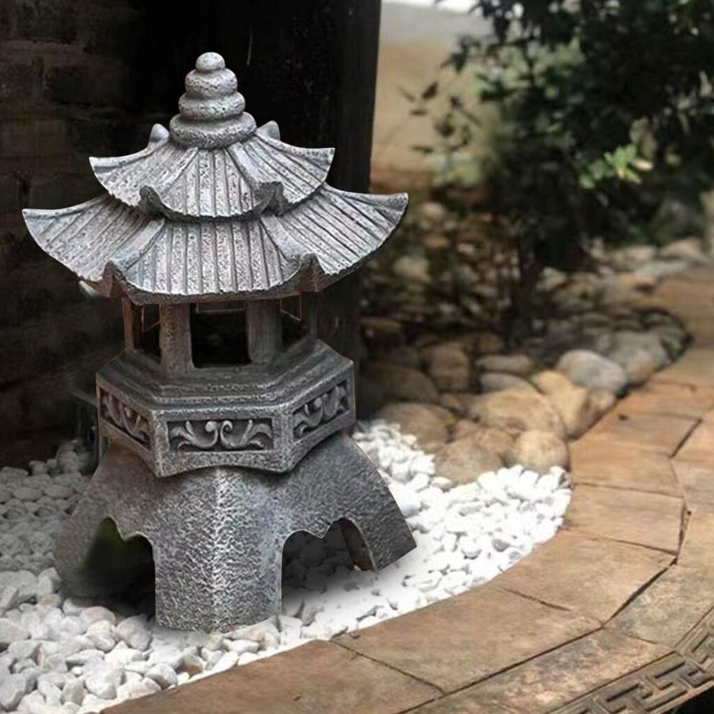 Japanese Garden Ornaments,Solar Pagoda Lantern Statue Garden Ornaments,Outdoor/Indoor Zen Asian Decor for Landscape Balcony,Garden,Patio,Porch Yard Art Ornament Gifts