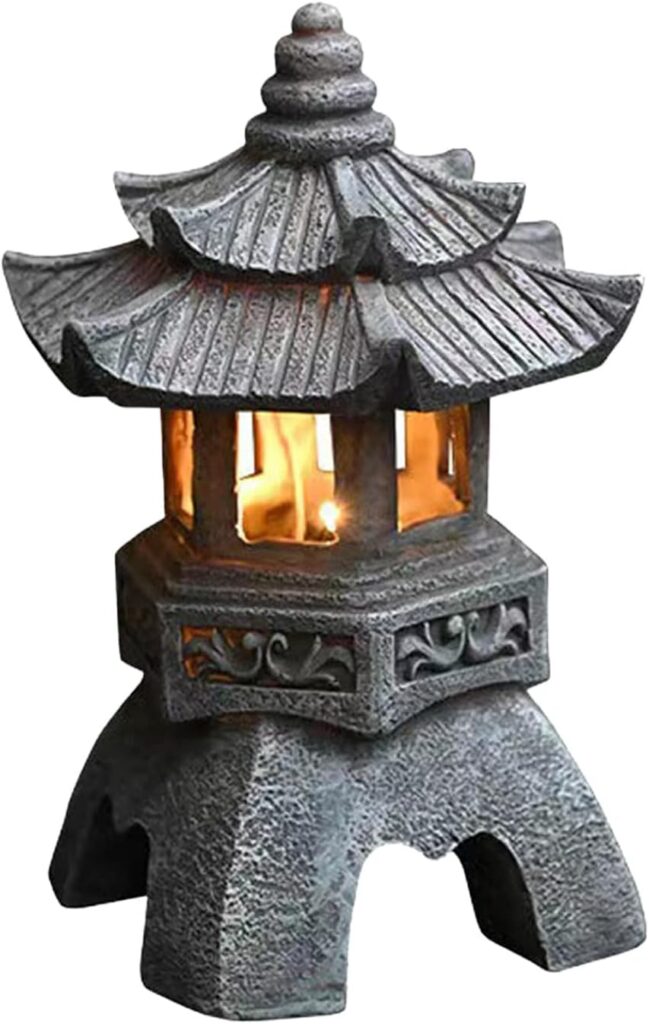 Japanese Garden Ornaments,Solar Pagoda Lantern Statue Garden Ornaments,Outdoor/Indoor Zen Asian Decor for Landscape Balcony,Garden,Patio,Porch Yard Art Ornament Gifts