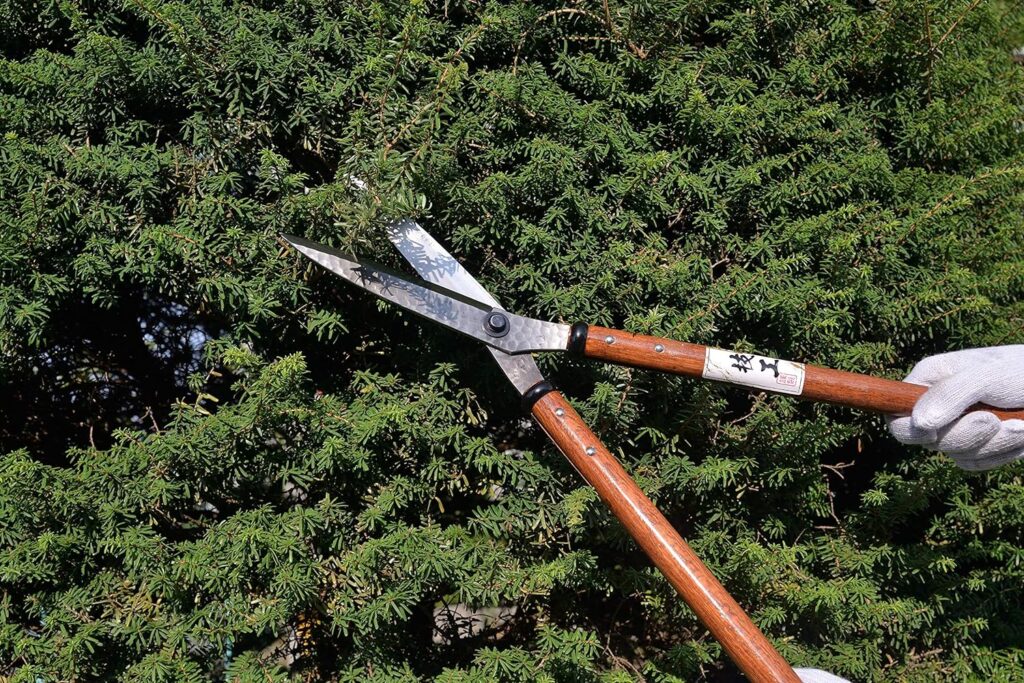 KAKURI Japanese Hedge Shears Heavy Duty Large Bush Cutting Shears Long Handle, 7 Inch Long Straight Blade Hammered Pattern, Made in JAPAN