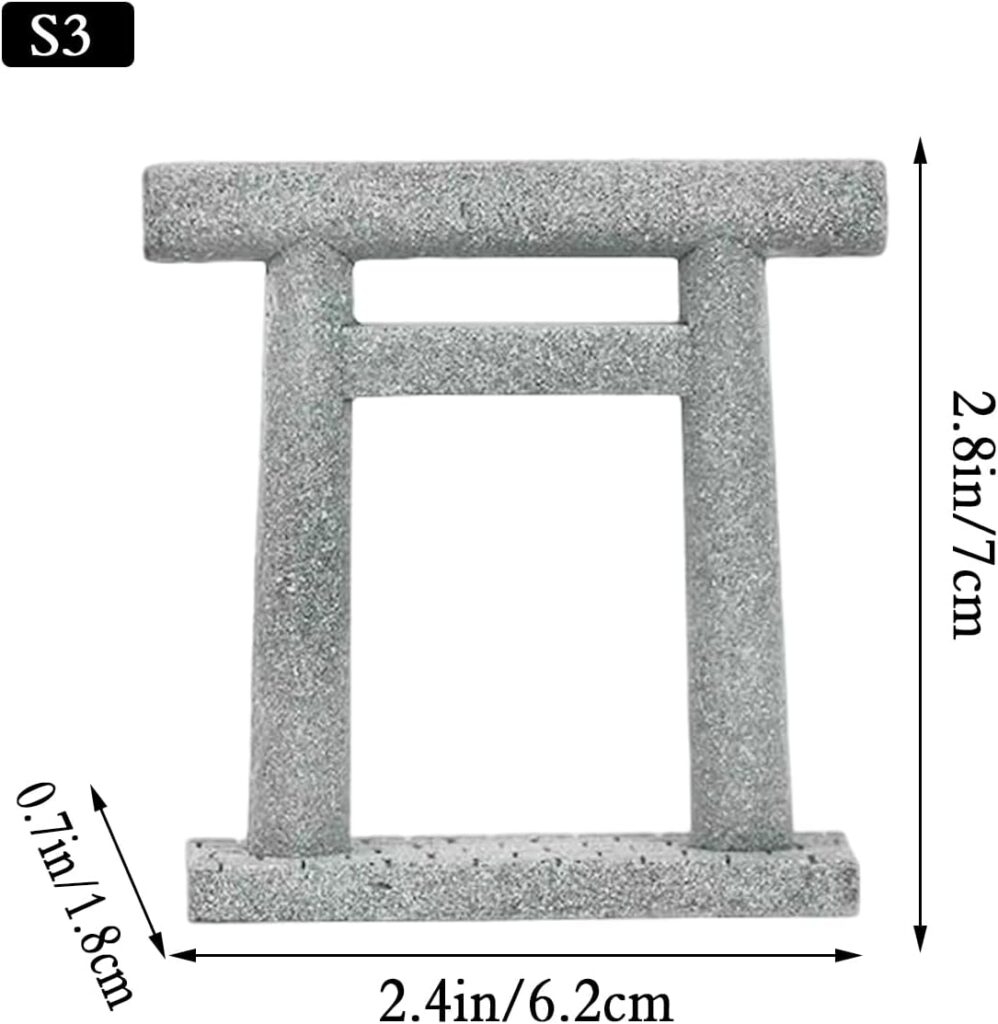 livelyfish Japanese Shinto Torii Gate Fish Tank Decorations Asian Aquarium Statue Decor Japan Shrine Oriental Pagoda Bridge Sandstone Ornament Betta Fish Decorations for Tanks, Grey, S