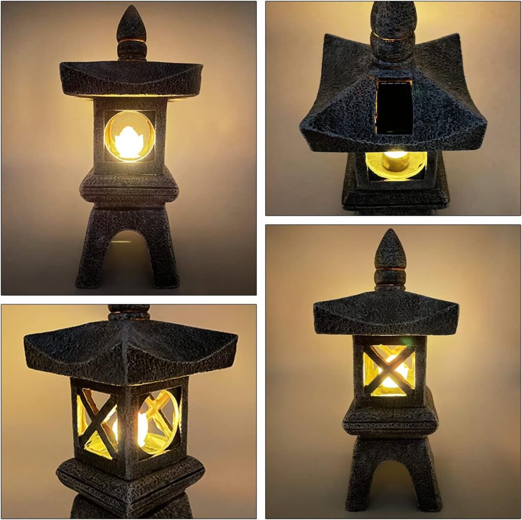 MIBUNG 13H Zen Pagoda Lantern Garden Statue with Solar Lotus Lights, Large Japanese Temple Asian Pagoda Lamp Outdoor Decor, Patio Lawn Yard Pool Pond Porch Home Decorations, Christmas Ornament Gift