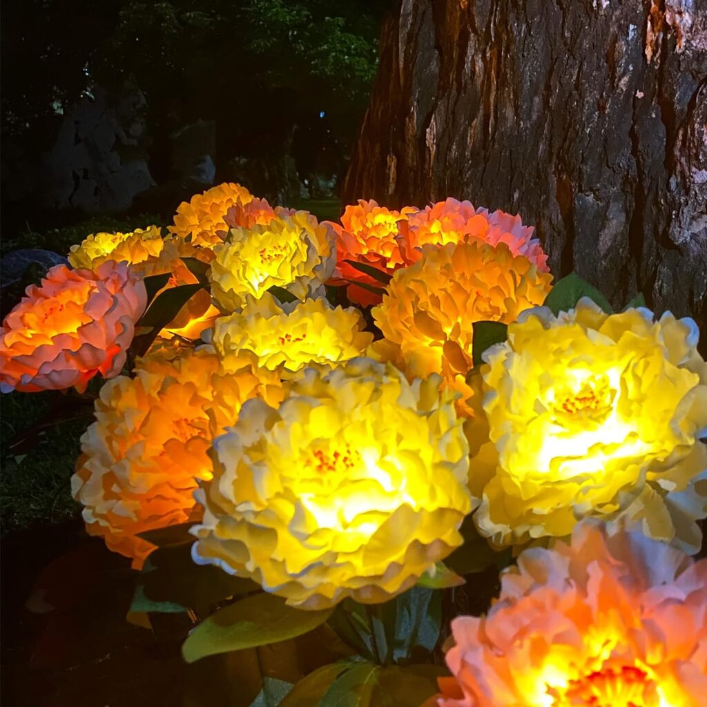 Outdoor Solar Garden Light Yard Decor Garden Decor Solar Flower Lamp Garden Decor Bigger Peony Flower Head Bigger Solar Panel Waterproof Solar Decorative Light for Garden Patio (3 per Box)