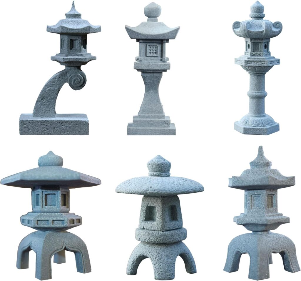 Saihisday 6pcs Miniature Pagoda Statues, Japanese Lantern Pagoda Style Asian Decor, Chinese Pagoda Statue for Fish Tank Aquarium Ornament Decor Bonsai Micro Rockery Landscape Kit