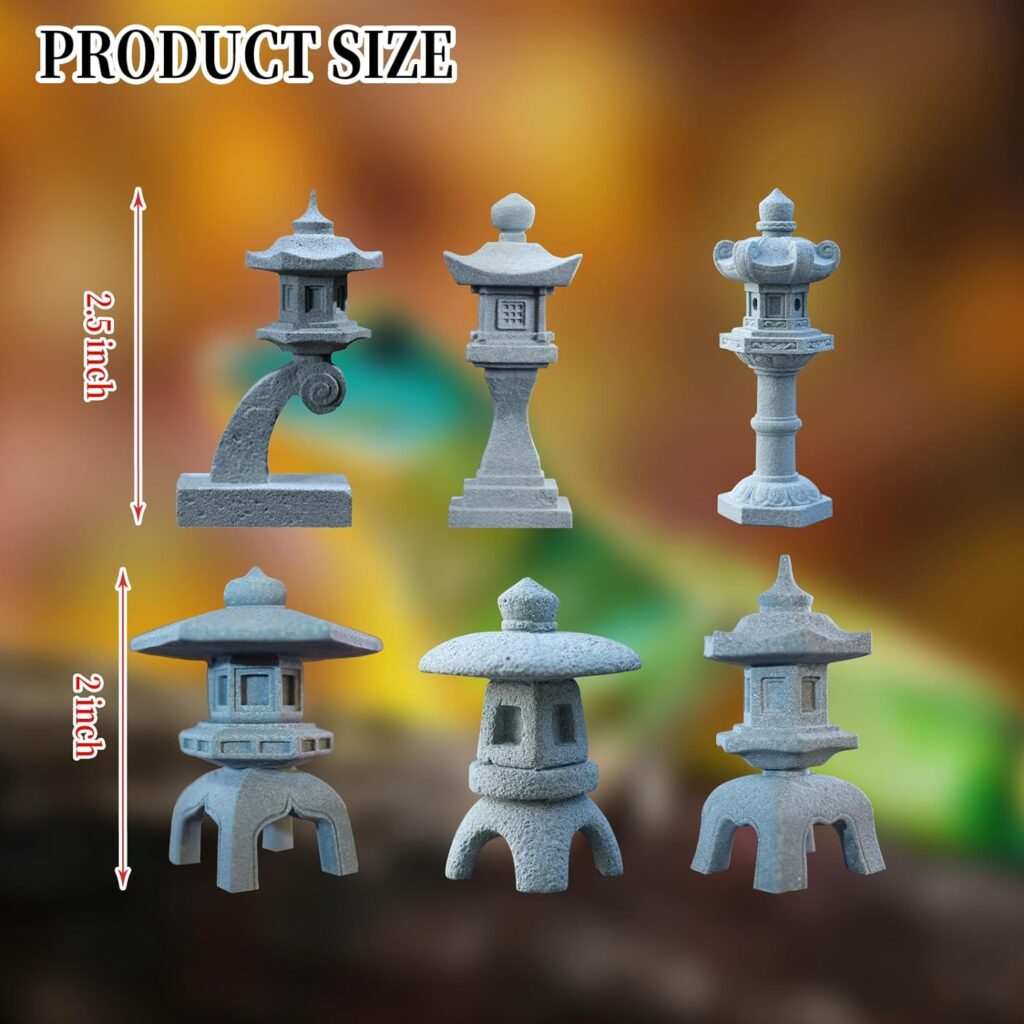 Saihisday 6pcs Miniature Pagoda Statues, Japanese Lantern Pagoda Style Asian Decor, Chinese Pagoda Statue for Fish Tank Aquarium Ornament Decor Bonsai Micro Rockery Landscape Kit