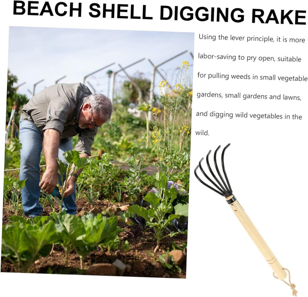 Sosoport 5 Five-Tooth Rake Japanese Rake Clam Fork Beach Shell Rake Shell Digging Tool Gardeners Rake Dethatcher Rake Sand Hand Rake Clam Rake Weeding Rake Multipurpose Seaside Carbon Steel