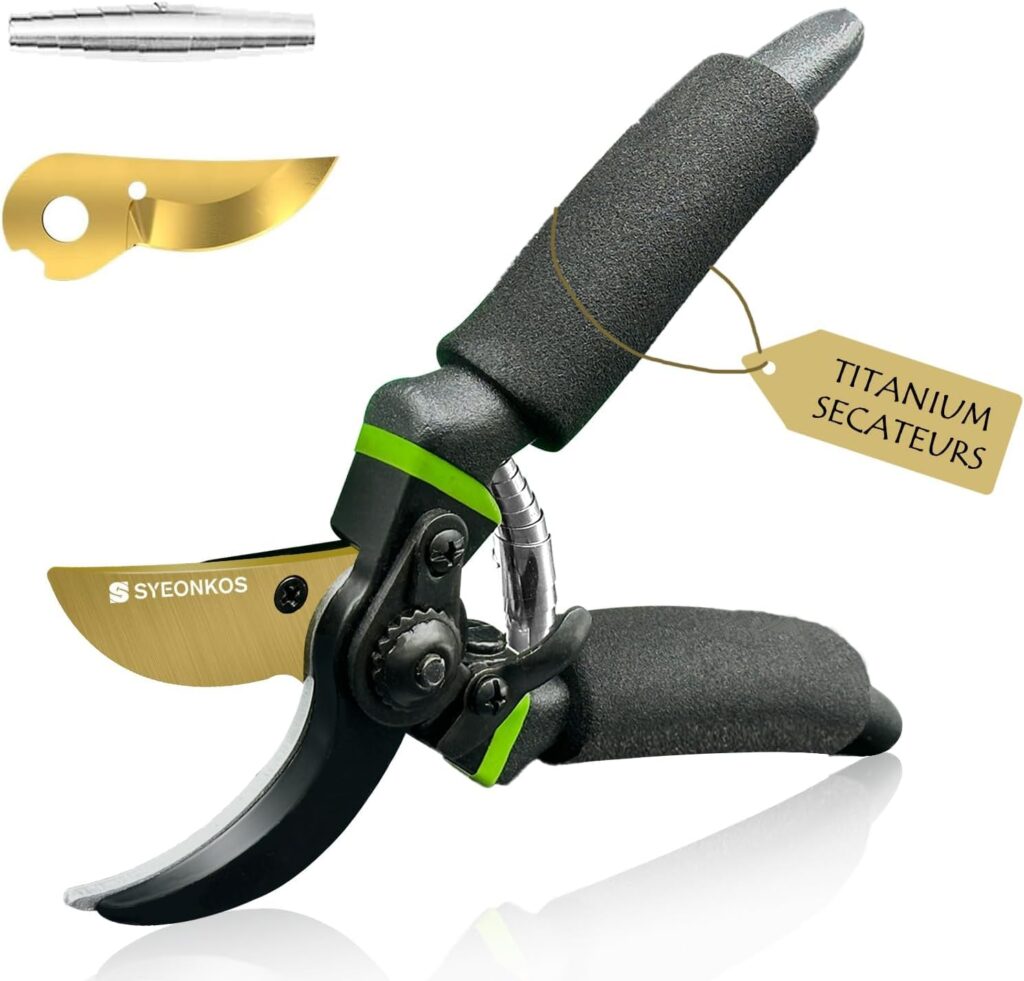 SYEONKOS Secateurs, Premium Titanium Garden Pruning Shears, Gardening Scissors, Bypass, Ergonomic Shape, Garden Secateurs, Professional Hand Pruners, Hedge Shears