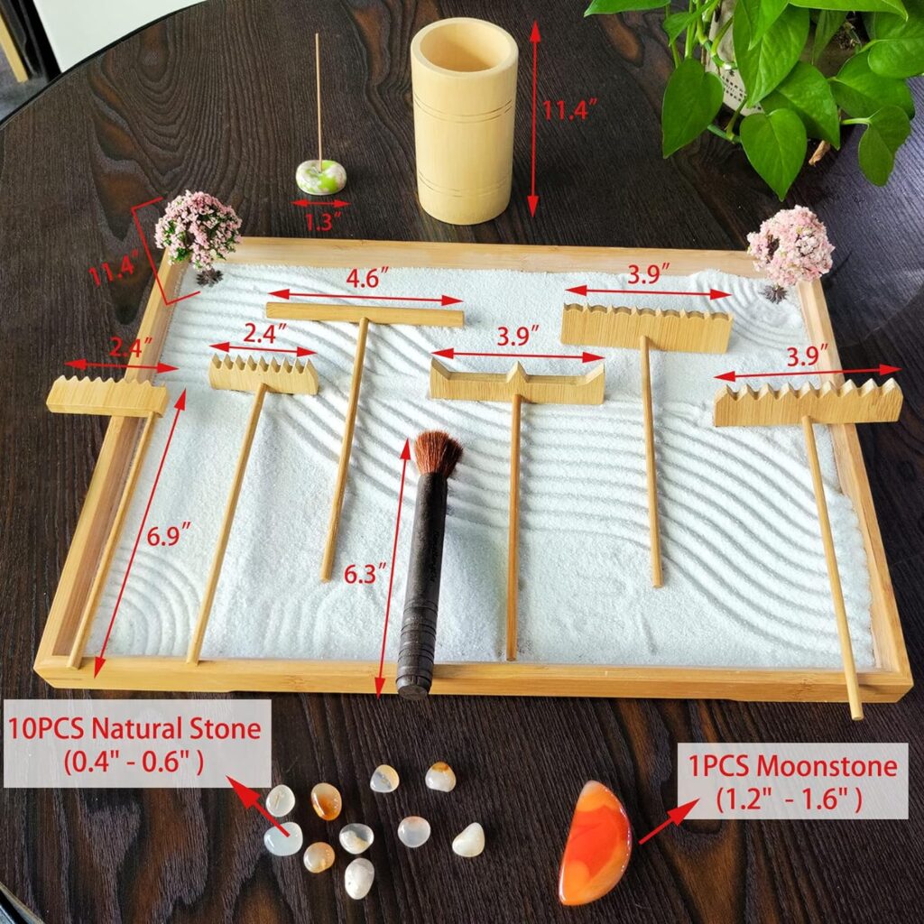 Tabletop Zen Garden Accessories Kit - Japanese Sand Zen Garden Rakes Tools Set,Office Relaxation Gifts with Healing Stones Zen Garden Decor for Man Woman Father Mother Birthday Gifts