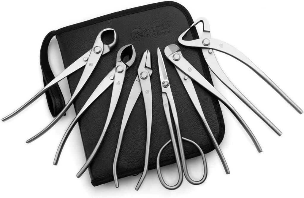 TianBonsai 6-PCS Bonsai Tool Set Including Concave Cutter Straight Edge Cutter Trunk Splitter Wire Cutter Bonsai Pliers And Bonsai Scissors Equip With Tool Bag