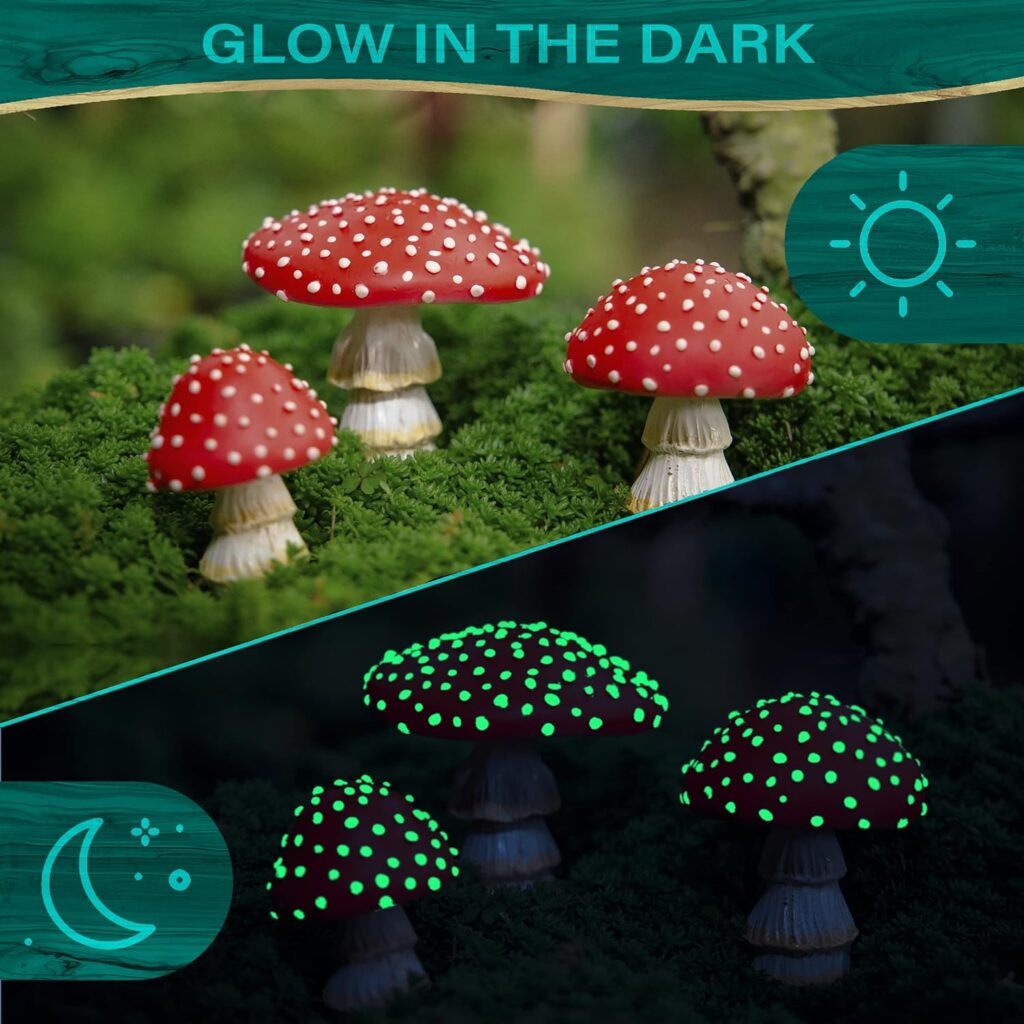 Tree Poetry Fairy Garden Miniatures, Mushroom Decorations, Glow in The Dark Fairy Garden Decor Accessories, Mini Mushroom Figurines, Mushrooms Decor