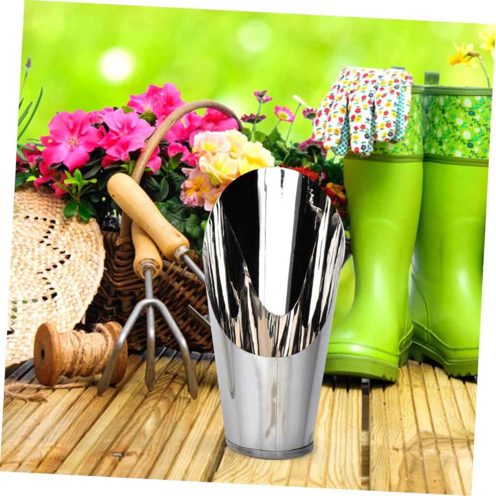 Unomor 5pcs Stainless Steel Bucket Shovel Flower Pots Outdoor Small Garden Shovel Soil Scoop for Indoor Plants House Plant Pots Plant Potting Shovels Tools Gardening Supplies Halloween