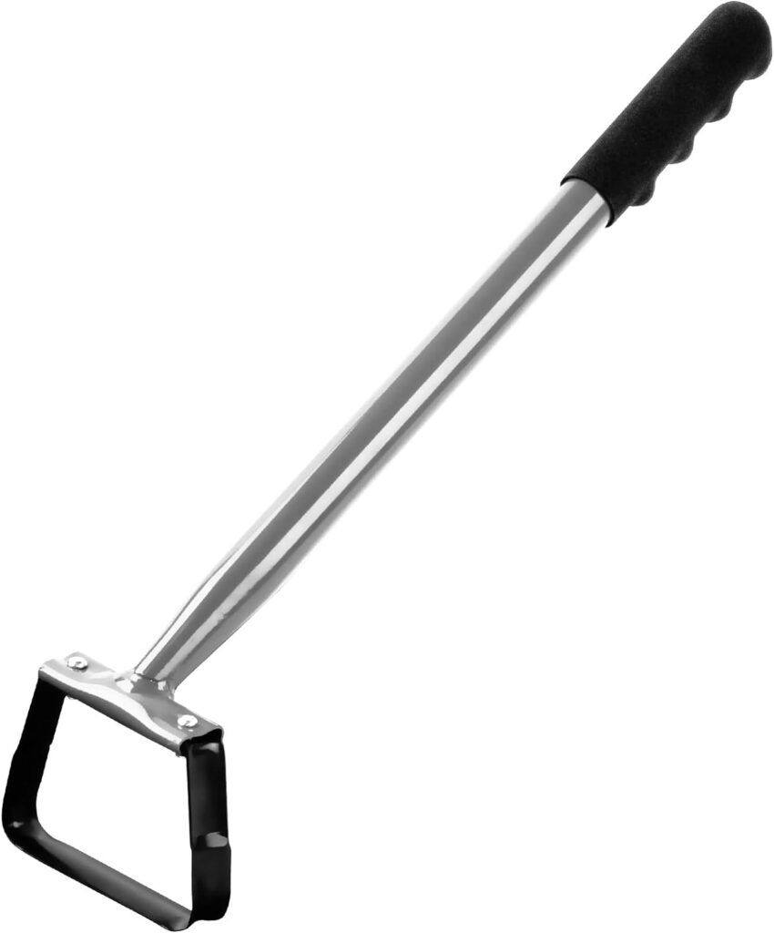 Walensee Mini Action Hoe for Weeding Stirrup Hoe Tools for Garden Hula-Ho with 14- Inch Scuffle Loop Hoe Gardening Weeder Cultivator, Sharp Durable Metal Handle Weeding Rake with Cushioned Grip, Grey