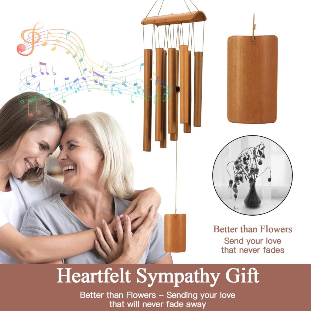 Wind Chimes for Outside, Sympathy Wind Chimes Bamboo Windchimes Outdoors with Natural Sounds, Gifts for Mom, Indoor Outdoor Decorations for Patio Porch Garden and Backyard