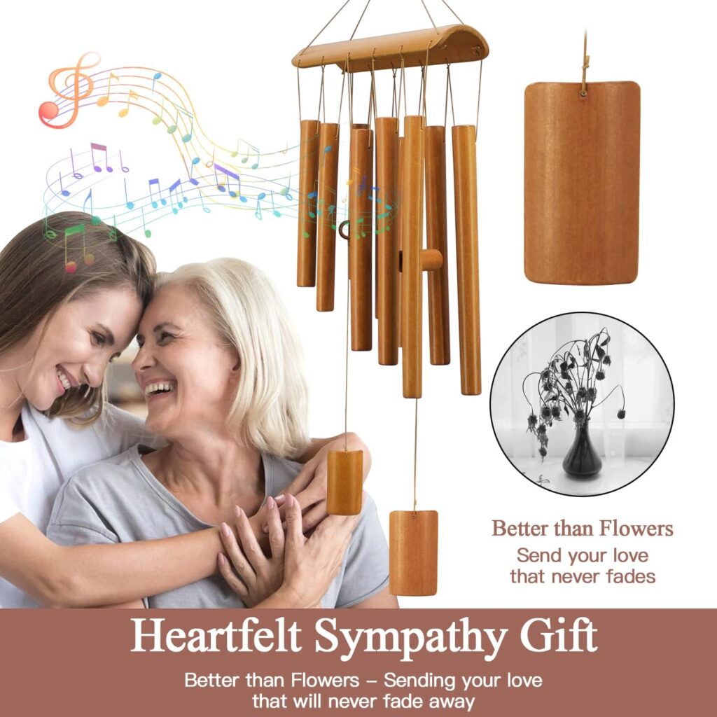 Wind Chimes for Outside, Sympathy Wind Chimes Bamboo Windchimes Outdoors with Natural Sounds, Gifts for Mom, Indoor Outdoor Decorations for Patio Porch Garden and Backyard