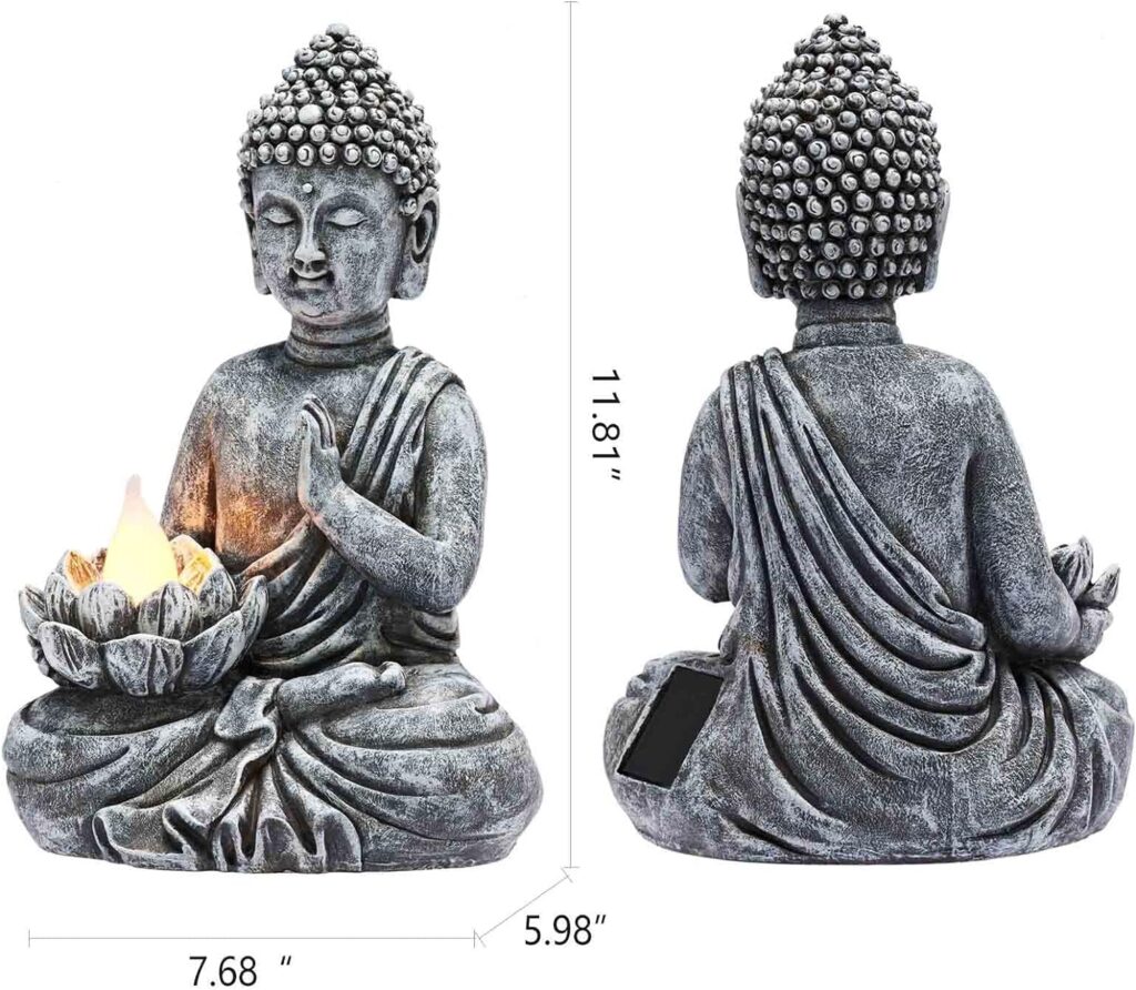 Zen Buddha Statues for Home Solar Flickering Outdoor Decor Garden Light for Balcony,Patio,Porch Yard Art Ornament,Gift(11.81)…