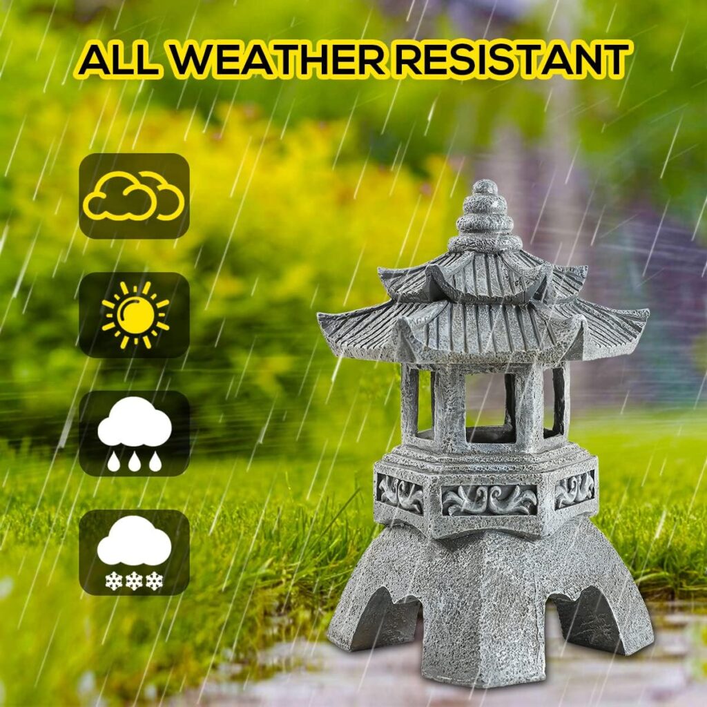 Zen Solar Pagoda Lantern Garden Statue, Indoor/Outdoor Zen Asian Decor for Landscape Balcony, Garden, Patio, Porch Yard Art Ornament