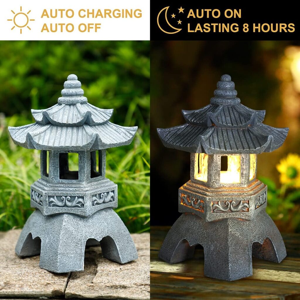 Zen Solar Pagoda Lantern Garden Statue, Indoor/Outdoor Zen Asian Decor for Landscape Balcony, Garden, Patio, Porch Yard Art Ornament