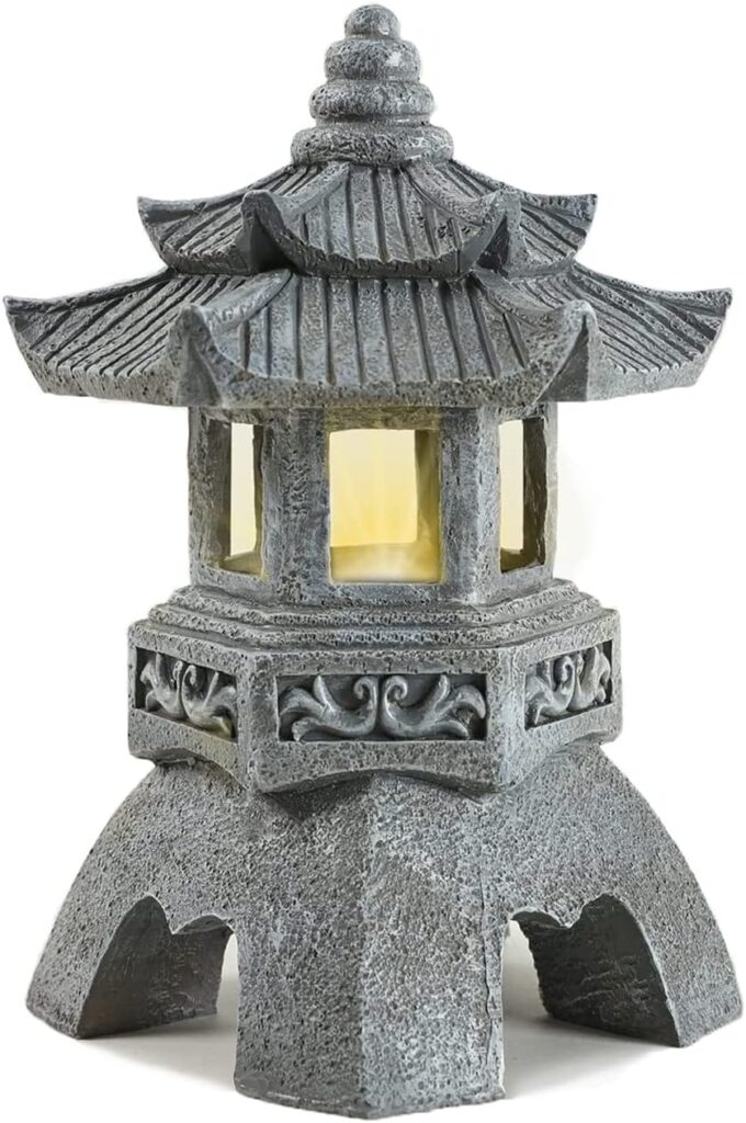 Zen Solar Pagoda Lantern Garden Statue, Indoor/Outdoor Zen Asian Decor for Landscape Balcony, Garden, Patio, Porch Yard Art Ornament