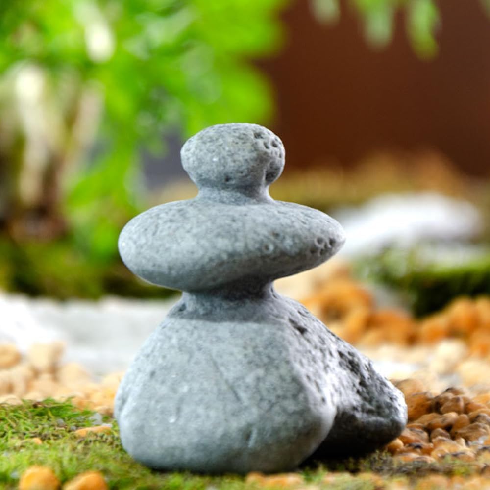 3-Stone Mini Stacked Zen Rock Stone Decor,Handmade Rocks Statues Japanese Garden Decor, Fish Tank Aquarium Decorations,Micro Landscape Decor (3-Stone)