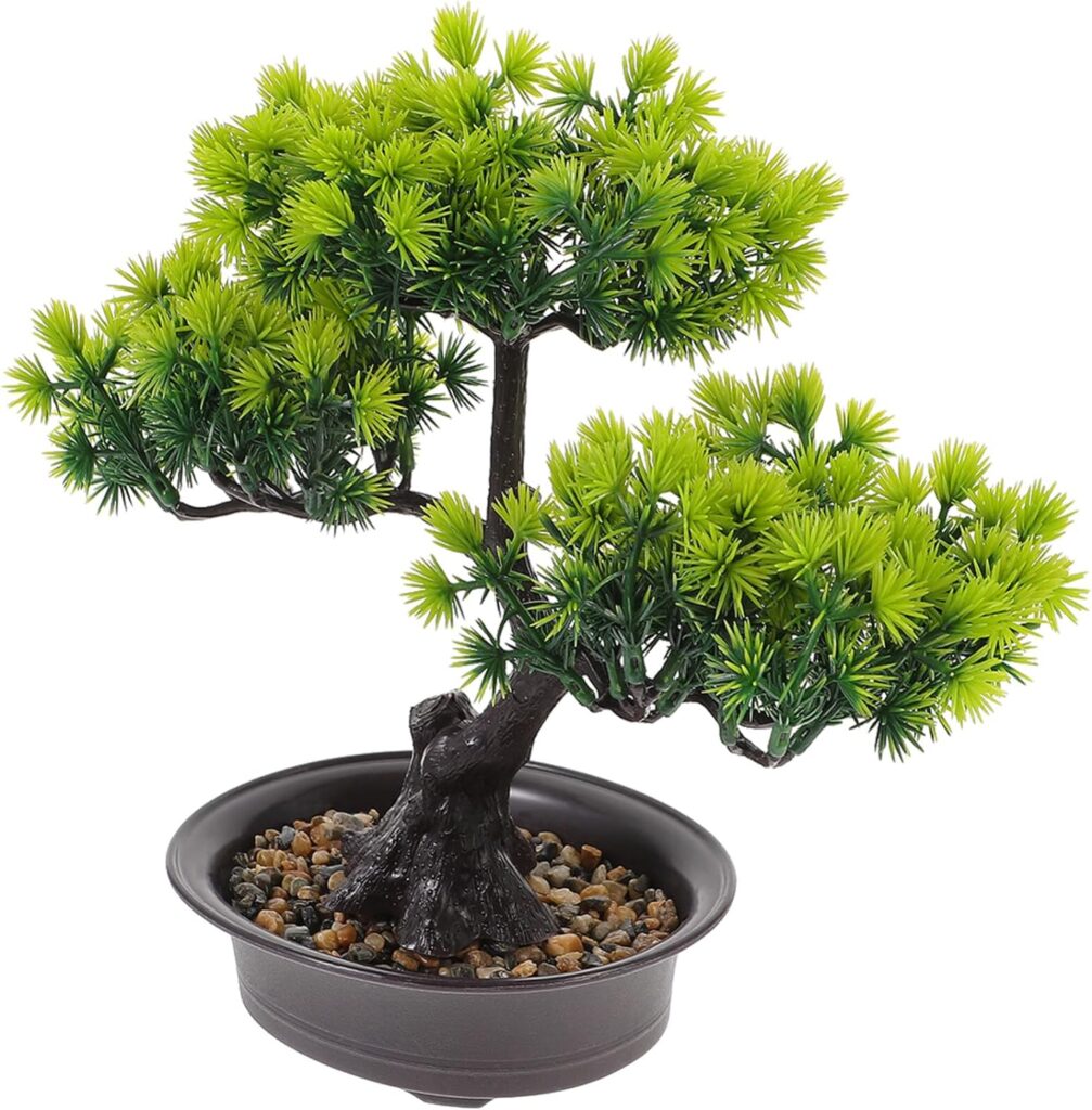 Artificial Bonsai Pine Tree Faux Potted Plant Japanese Cedar Bonsai Plant Desk Display Fake Tree Pot Ornaments for Home Office Hotel Windowsill Zen Garden Decor