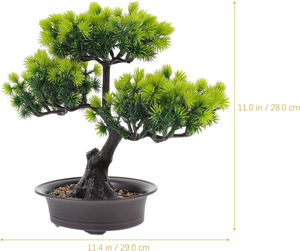 Artificial Bonsai Pine Tree Faux Potted Plant Japanese Cedar Bonsai Plant Desk Display Fake Tree Pot Ornaments for Home Office Hotel Windowsill Zen Garden Decor