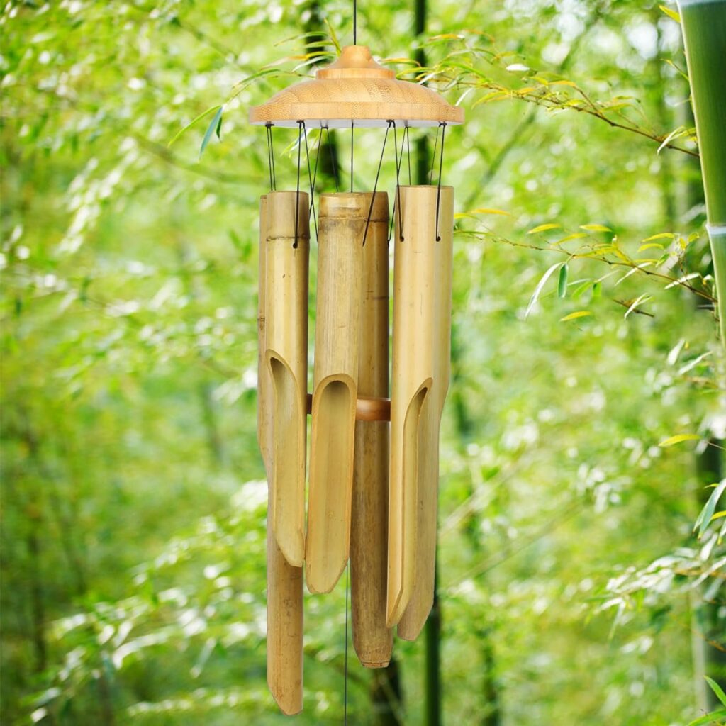 Bamboo Wind Chimes, Outdoor Wooden Windchimes for Outside Handcrafted Memorial Sympathy Gift for Garden, Patio, Home or Outdoor Decor, 32