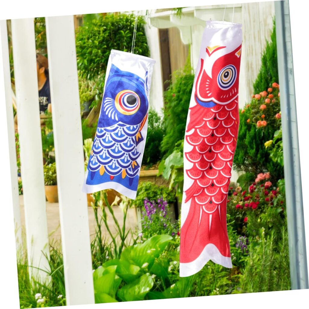 BESPORTBLE 2pcs Japanese Carp Streamer Sock Windsock Garden Carp Banners Cat Wind Socks Outdoor Hanging Feng Shui Hanging Decor Japanese Wind Socks Satin Fish Shape Windbreaker