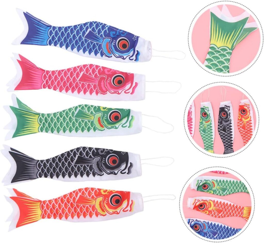 BESPORTBLE 5pcs Carp Streamer Outdoor Fish Decorations Hanging Ornaments Windsock Fish Wind Socks Outdoor Hanging Japandi Decor Hanging Flag Fish Flags Outdoor Satin Japanese-Style Banners