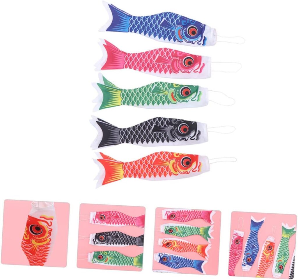 BESPORTBLE 5pcs Carp Streamer Outdoor Fish Decorations Hanging Ornaments Windsock Fish Wind Socks Outdoor Hanging Japandi Decor Hanging Flag Fish Flags Outdoor Satin Japanese-Style Banners