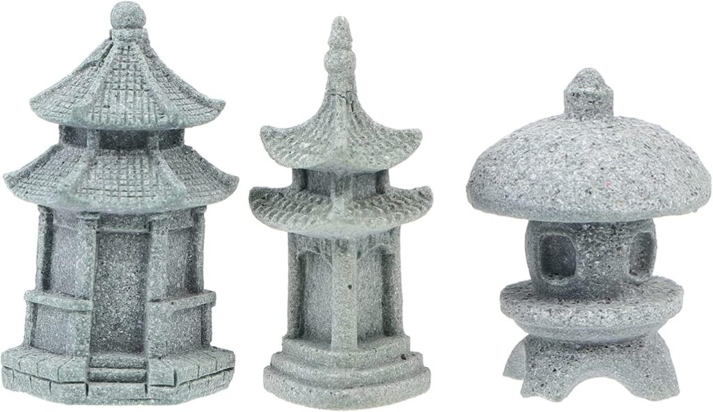 DOITOOL Pagoda Garden Statue 3pcs - Mini Sandstone Zen Garden Accessories - Fairy Garden Accessories for Micro Landscape Decoration, Terrarium Decor, Zen Garden for Desk, Japanese Garden Decor