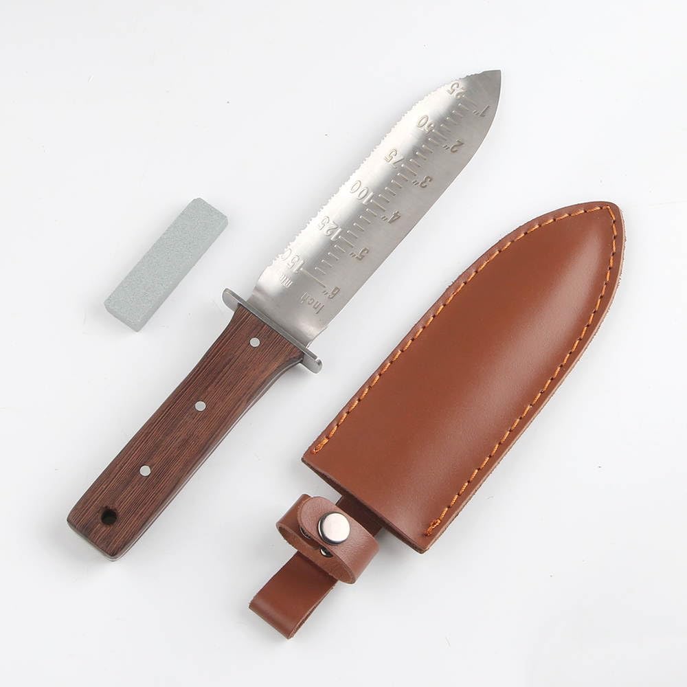 Hori Hori garden knife - stainless steel garden knife tool with colorful gloves - soil knife for gardening - hori hori knife for planting - hori hori knife for weed pulling.