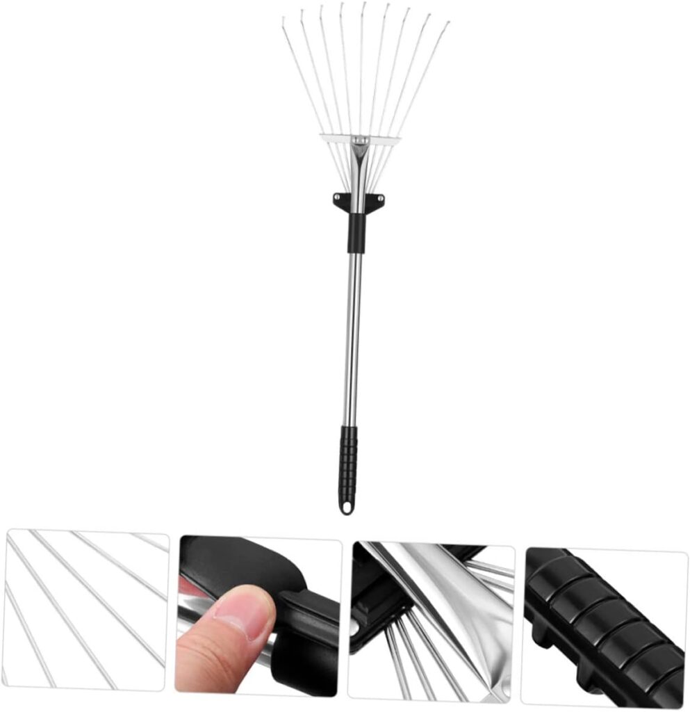 Leaf Rake Japanese Tools Japanese Garden Tools Adjustable Hand Grip Garden Bag Extendable Garden Rake Travel Collection Rake Leaf Clean up Tool Garden Supplies Gardening Tool Steel