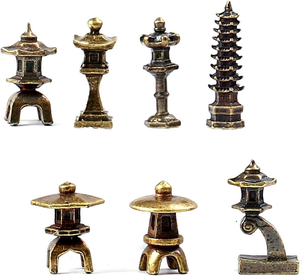 Miniature Japanese Lantern Pagoda Figurines Asian Decor Fish Tank Aquarium Ornament Fairy Garden Accessories Zen Terrarium Bonsai Decorations (4 Mini Sandstone)