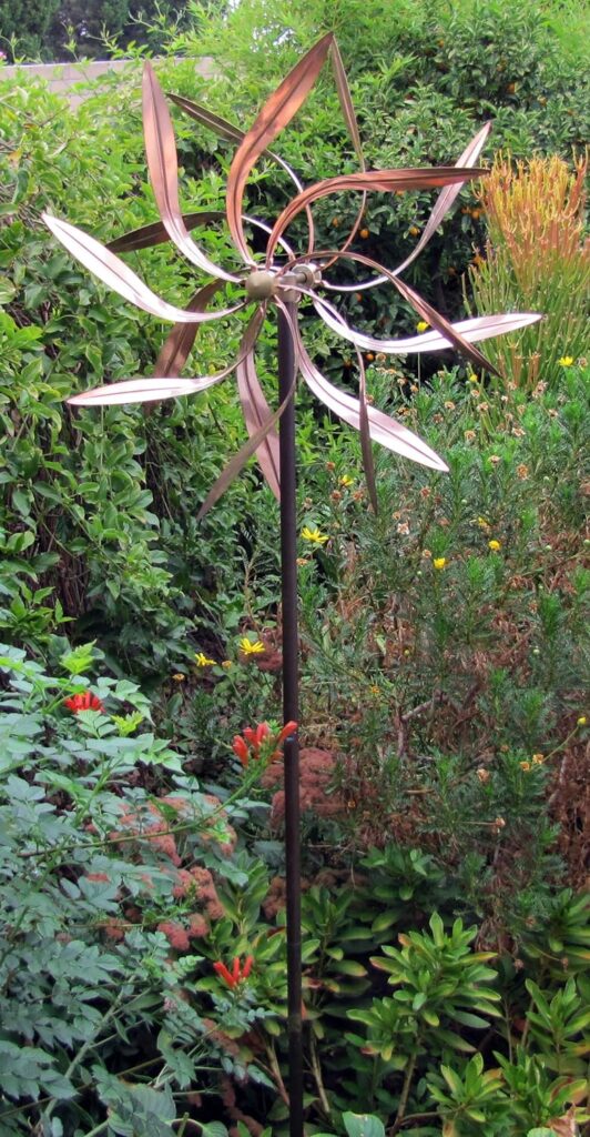 Stanwood Wind Sculpture: Kinetic Copper Wind Sculpture Dual Spinner - Dancing Willow Leaves