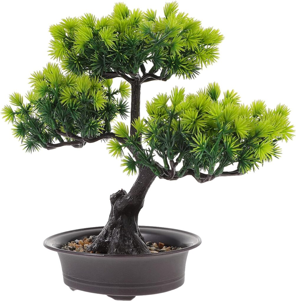 STOBAZA Artificial Fake Bonsai Tree Faux Plant in Pot Japanese Pine Simulation Plants Zen Garden Decor for Windowsill Home Office Desk Bookshelf Display Decoration