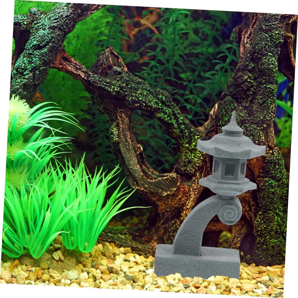 Uniqueabund Ornaments Zen Garden Japanese-Style Sandstone Fish Tank Stone Lantern Crafts Bonsai Flowers Decorate Desktop Display Statue Household Model Ancient lamp Accessories