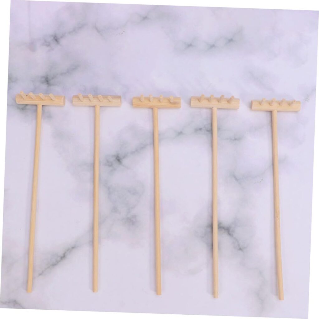 VINTORKY 4 Pcs Mini rake Japanese Garden rake Zen Garden rake Tool Mini Sand rake Zen Sandbox rake Zen Sand Rakes Japanese Zen Garden Tray Decor Items Mini Decor Bamboo Desk Gardening rake