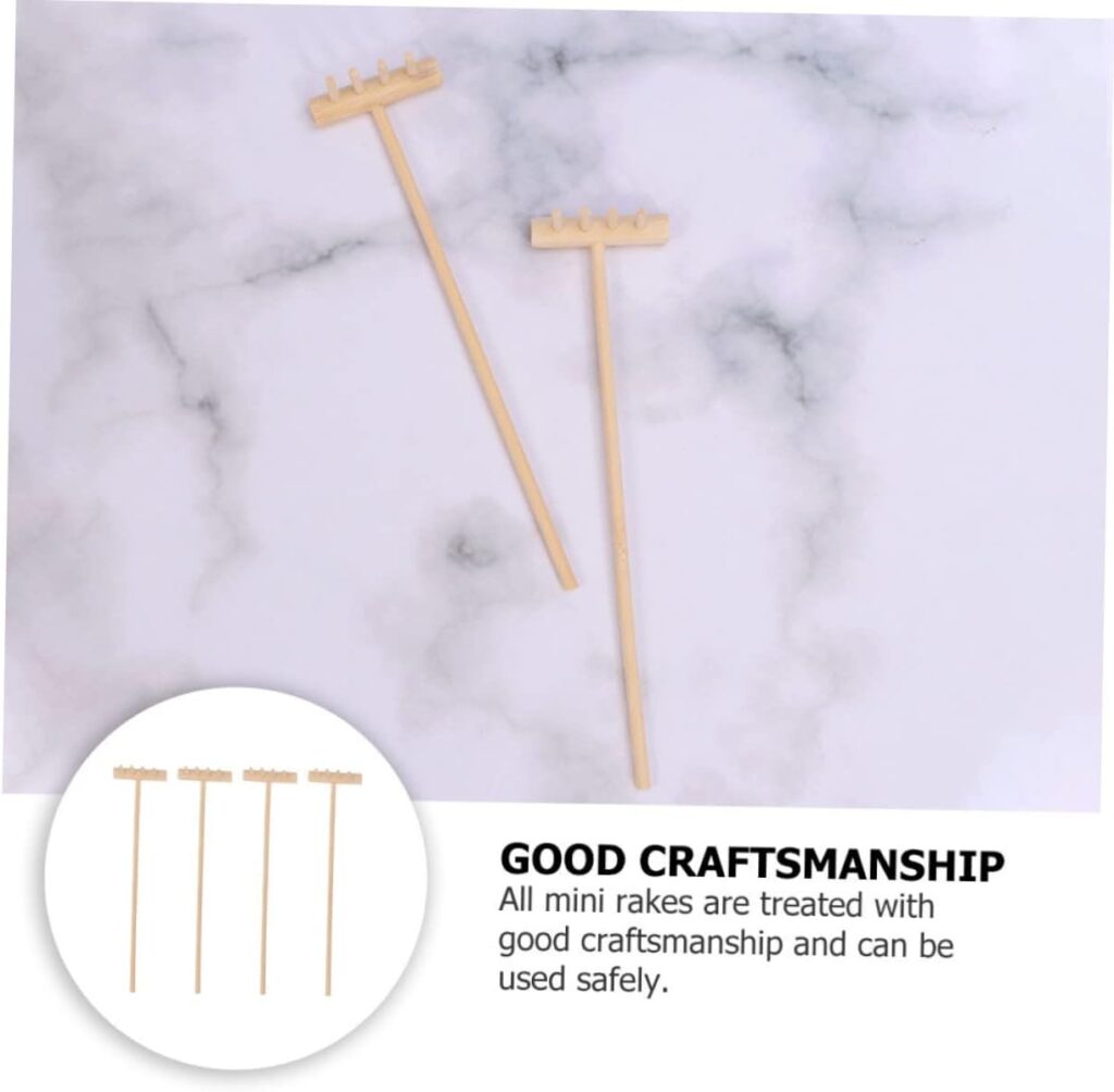 VINTORKY 4 Pcs Mini rake Japanese Garden rake Zen Garden rake Tool Mini Sand rake Zen Sandbox rake Zen Sand Rakes Japanese Zen Garden Tray Decor Items Mini Decor Bamboo Desk Gardening rake