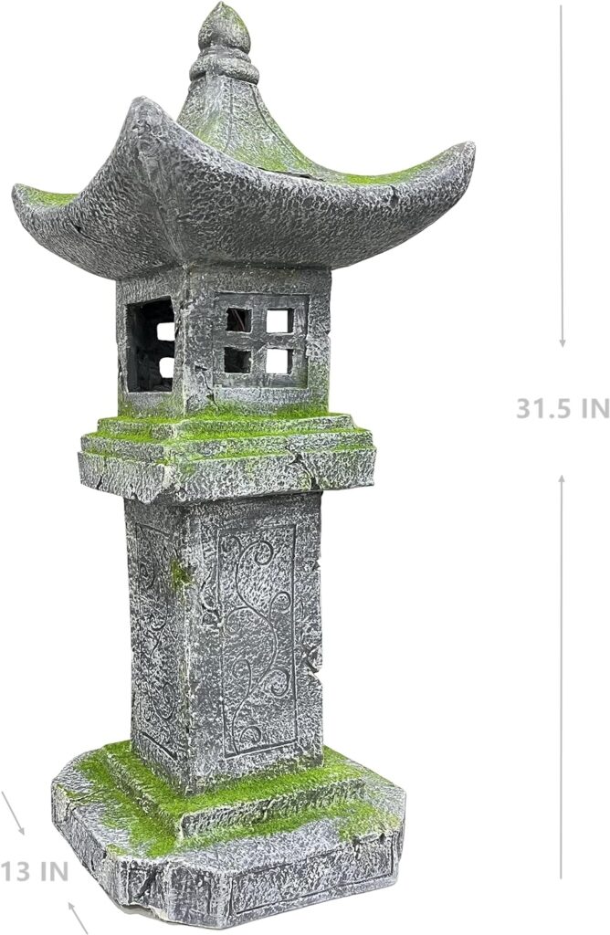 23.6’’High Asian Orchid Pagoda Statue Miniature Tower Lantern Garden Decoration Figurines Outdoor Japanese Decoration Zen Courtyard Landscape