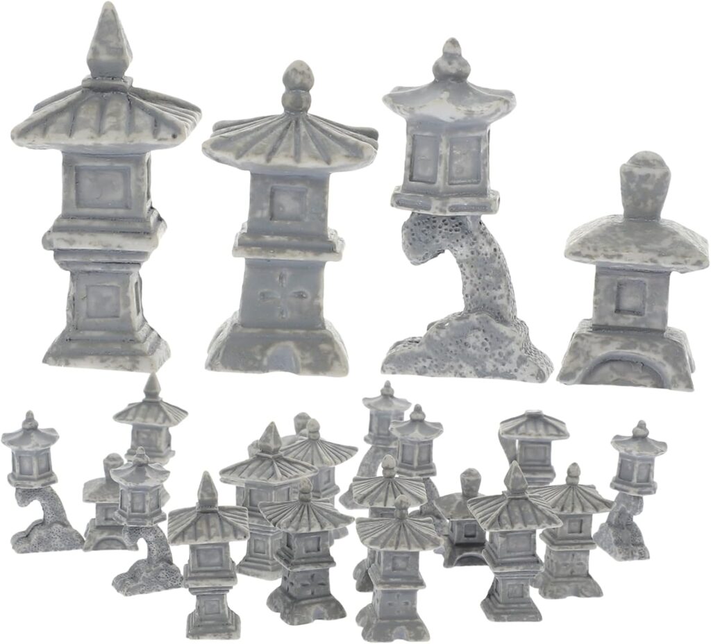 SUPVOX Miniature Stone Lantern Pagoda Garden Statue Mini Pagoda Statue Mini Zen Pagoda Tiny Home Kit Fairy Garden Statue Hexagon Pavilion Figurine Japanese Lantern China Resin Fish Tank