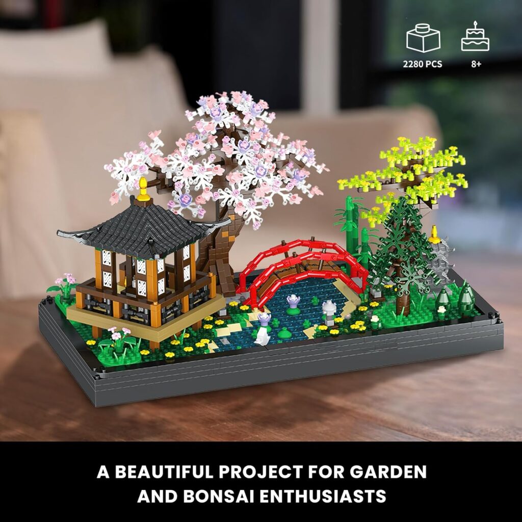 Cherry Blossom Bonsai Tree Micro Building Sets, Creative Japanese Tranquil Garden Building Blocks for Adults, Sakura Flowers and Plants Display for Home Decor, Mothers Day Decorations - 2280PCS