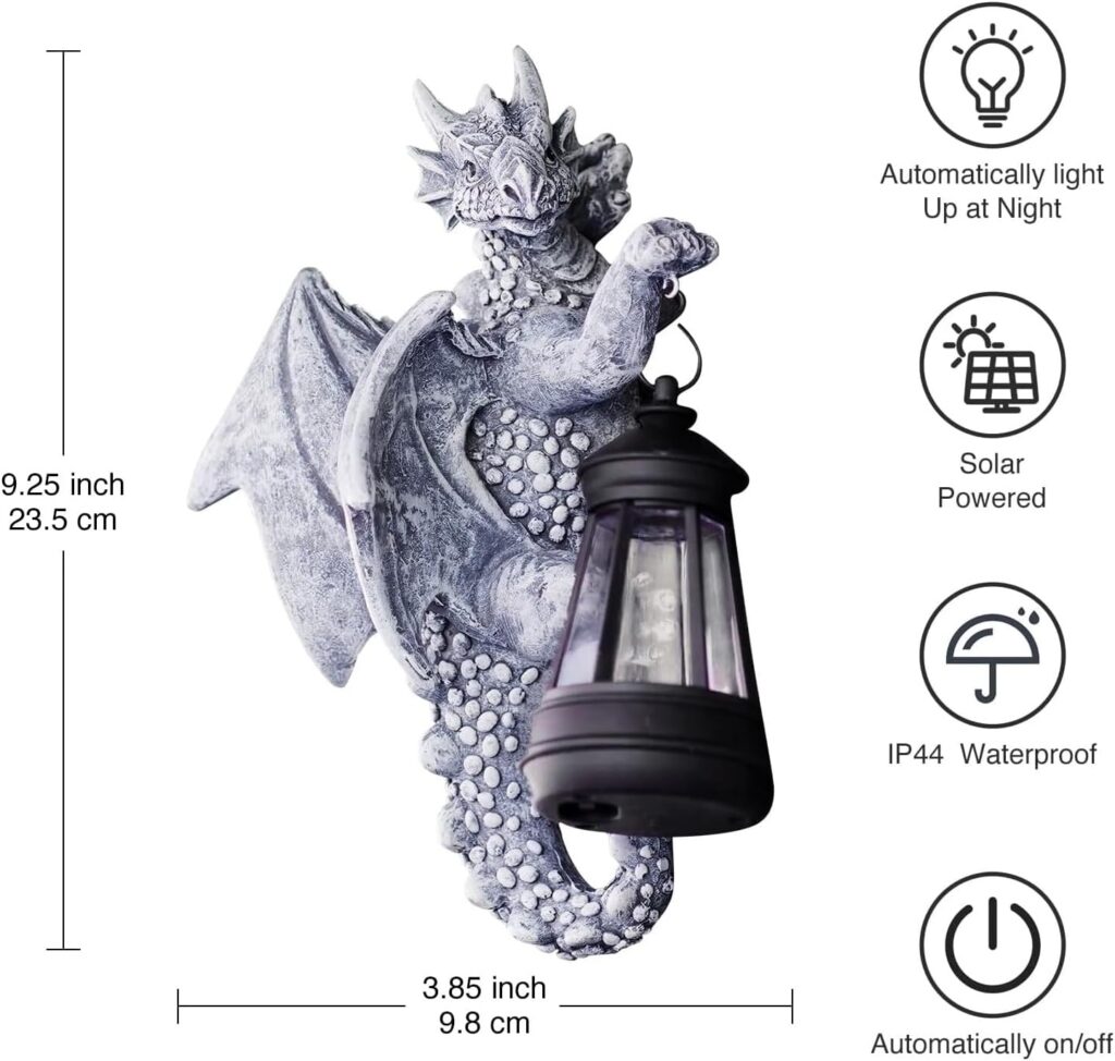 Goodeco Dragon Tree Hugger Garden Statue with Solar Lantern - 9.3 Inch Resin Dragon Decor for Outdoor, Perfect Dragon Gifts  Yard Decor